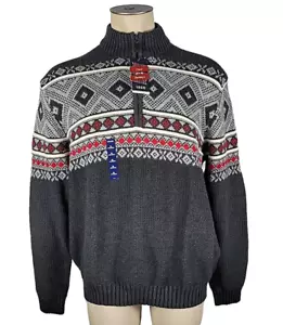 Neu mit Etikett - Izod Herrenpullover grau rot Rauten 1/4-Reißverschluss Baumwollmischung Gr. XL - Bild 1 von 4