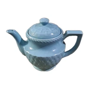 Vintage 1940s Hall Blue Mist/Blue Spice Teapot Birch Pattern Made USA - Picture 1 of 6