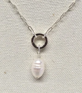 925 SS 'Samantha' Add a Charm Baroque Pearl Paperclip Necklace w/Gate Clasp - Picture 1 of 10