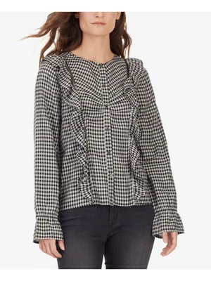 Top con botones de manga larga a cuadros con volantes negros para mujer William Rast M Foto 1 de 3