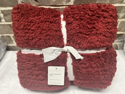 Pottery Barn Cozy Pom Pom Throw Blanket Cardinal Red 50” x  60” NEW - Image 1 of 4