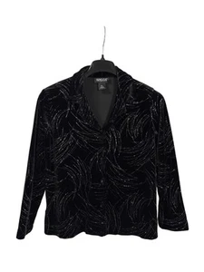 Vtg Y2K Briggs Petite Womens Black Velvet Silver Glitter Swirl Pattern Cardigan - Picture 1 of 5