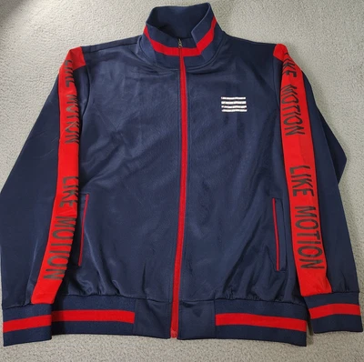 Jian Wang Jacket Mens 2XL Blue Red Retro Pockets Striped Trim Track Sports Prepp - Image 1 of 4