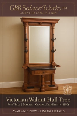 "Árbol de salón victoriano de nogal y nogal burlado - 941/2"" de alto, sartenes de goteo originales, negro" Foto 1 de 4