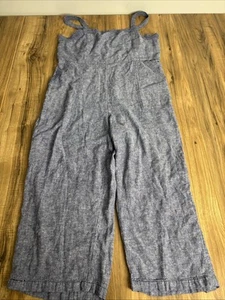 Old Navy Jumpsuit Linen Blend XL Blue Spaghetti Strap - Picture 1 of 14