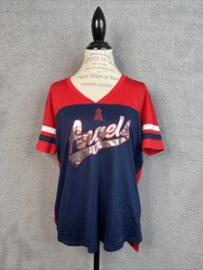 Los Angeles Angels MLB Majestic Raglan V-Neck Jersey Top Women's L NWOT - Picture 1 of 13