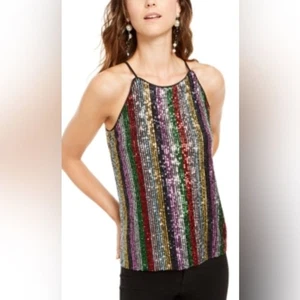 International Concepts XS Pailletten Spaghettiträger Tank Top Rücken Schlüssellochverschluss - Bild 1 von 10