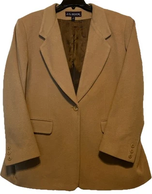 Jaqueta Blazer JG Gancho Bronzeado Lã Cashmere Mescla Feminina 16 Botões Únicos Excelente Estado Usado - Imagem 1 de 4