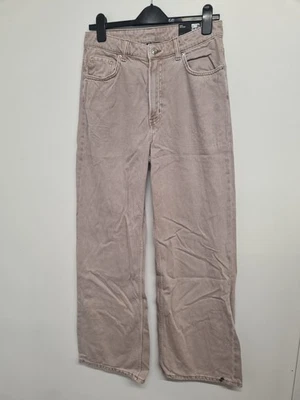H&M Beige Denim High Waisted Wide Leg Jeans Trousers Size UK 14  - Image 1 of 4