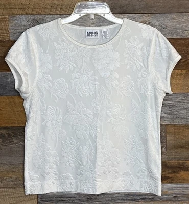 Camisa Tejida Jacquard Floral Marfil Diseño Chico’s De Colección Años 90 para Mujer Chico’s Talla 2 Foto 1 de 4