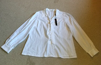 Nuevo con etiquetas $275 Top para mujer-ELIE TAHARI-blanco tencel con cordones cuello en V playero-XL Foto 1 de 4
