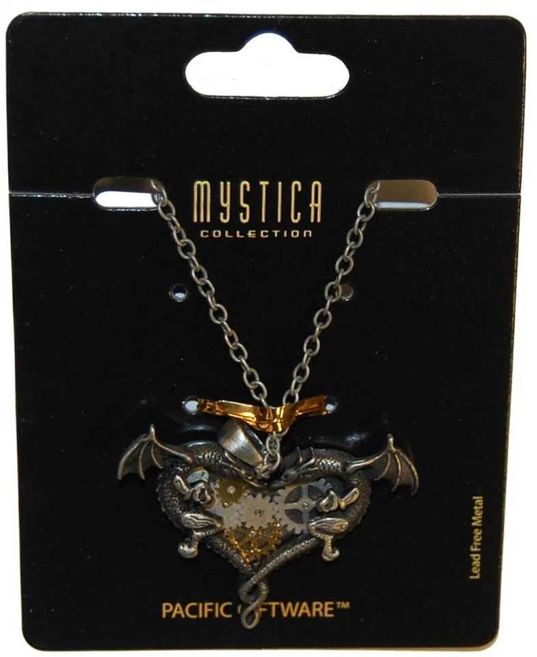 Dual Dragons Heart Steampunk Necklace Costume Accessory - Image 1 of 1
