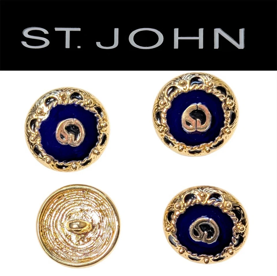 St John Knits (0.6 Inch) Gold Tone Dark Blue Enamel Round Logo Round Buttons  - Image 1 of 1