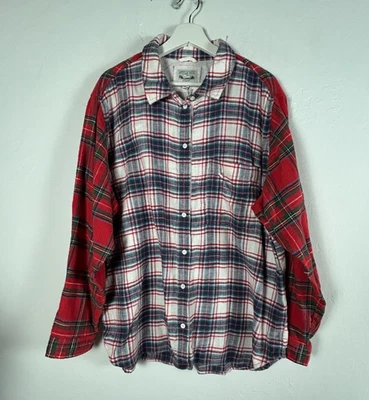 American Eagle Womens XL Plaid Button-Up Flannel Shirt Red Navy Long Sleeve New - Image 1 of 4