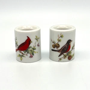 Bavarian Village Rauschert Porcelain Candle Holders Birds Red Cardinal and Robin - Picture 1 of 11