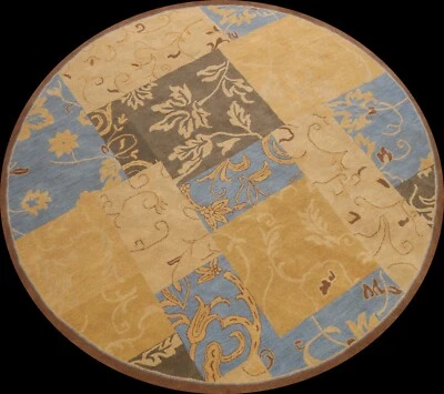 Transitional Patchwork Oriental Area Rug Dining Room Hand-Tufted 10x10 ft ROUND - Image 1 of 4