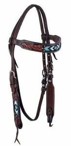 WESTERN LEATHER HORSE HEADSTALL BRIDLE HAND BEADED AND TOOLED