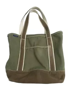 Lands End Canvas Tote Beach Bag Heavy Duty Boat Style Green Brown - Picture 1 of 9
