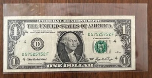 57525752 Trinary Repeater Serial Number One Dollar Bill - Picture 1 of 2