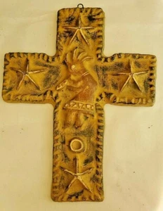 KOKOPELLI POTTERY WALL ART SOUTHWESTERN DECOR STARFISH CROSS UNIQUE 13" X 10" - Picture 1 of 10