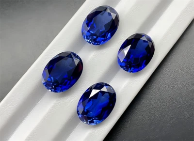 High Quality Oval Shape Blue Sapphire Lab Created AAAA+ Loose Gemstone 1pcs - Image 1 of 4