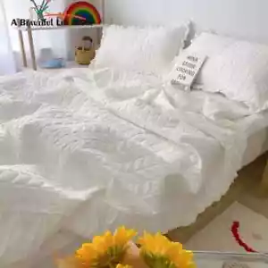 Copriletto Stile Coreano Lavato Tinta Unita Trapunta Aria Condizionata Coperte Pizzo - Foto 1 di 28