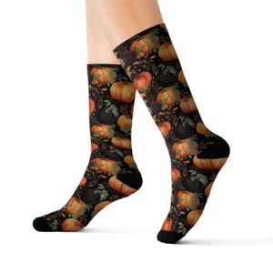 Watercolor Pumpkin Halloween Socks - Picture 1 of 13