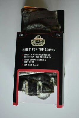 Mossy Oak Mountain Country Camo Ladies' Pop-Top Gloves Scent Control Size L/XL - Image 1 of 4