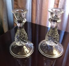 Homco Home Interiors Pair Clear Glass Pineapple Taper Vintage Candle Holders 6”