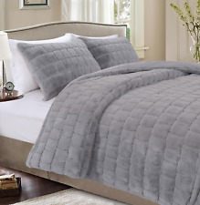 Luxurious Fluffy 3-Piece Faux Fur Comforter Set - All Season Warm down Alternati