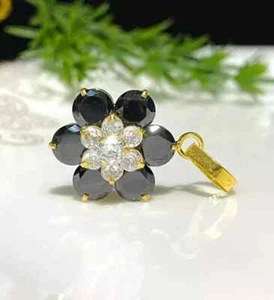 Colgante para mujer de diamantes negros creados en laboratorio de corte redondo de 2 quilates enchapado en oro amarillo de 14 quilates - Imagen 1 de 4