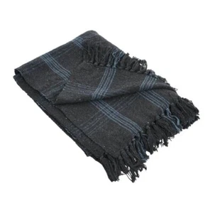 50"x60" Gray Plaid Recycled Cotton Blend Throw Blanket with Fringe - Picture 1 of 5