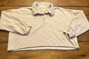 AERIE Cropped Button Henley Sweatshirt : Peach/Pink/Light Beige/Tan - Small - Picture 1 of 12
