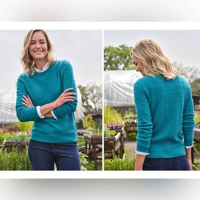 Suéter WoolOvers Verde Azulado Cachemira Mezcla de Lana Merino Tejido con Cable Manga Larga Talla L Foto 1 de 4