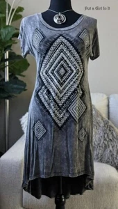USA New VOCAL CRYSTAL GRAY BLACK BAMBOO MINERAL WASHED HI LOW TUNIC SHIRT S M L - Picture 1 of 4