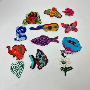 Vintage 70s Embroidered Patch LOT OF 12 Sew-Ons Novelty USA Flowers Animals - Picture 1 of 9