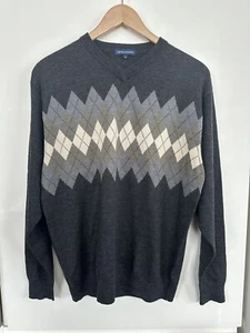 Gieves & Hawkes Navy Gray Argyle V Neck Wool Sweater Sz S - Picture 1 of 3