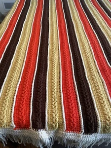 Handmade Afghan Crochet fringe Blanket Granny Throw Vintage - Picture 1 of 12