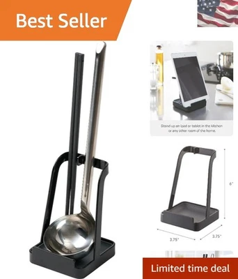 Moderno soporte de cucharón negro y soporte de tapa para organización de cocina sin esfuerzo Foto 1 de 4