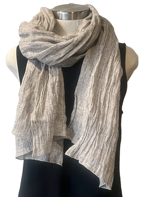 Коричневый/натуральный твидовый гофрированный 100% льняной шарф 64 см x 178 см оверлок края Excellt - Изображение 1 из 4