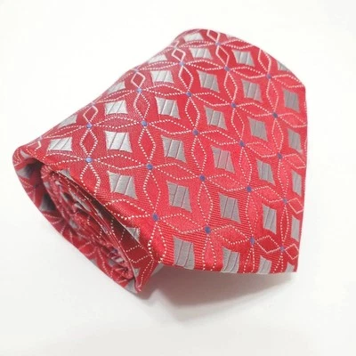 Jones New York 领带红色和银色几何图案男式丝绸领带 — 第 1/4 张图片
