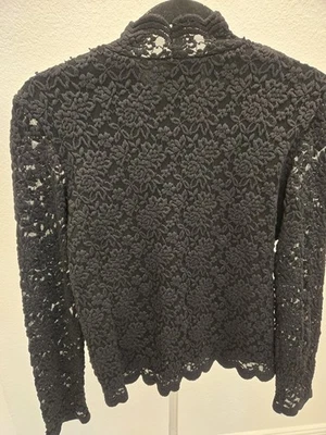 Blusa Coldwater Creek Negra Encaje Volantes Mediana Capricho Romántico Top M Mujeres Foto 1 de 4