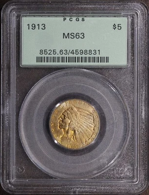 Media águila dorada cabeza india 1913 (MS63) $5 GRADUACIÓN PROFESIONAL OGH - Gran brillo Foto 1 de 3