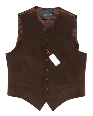 NUEVO CON ETIQUETAS CHALECO ISAIA Napoli marrón algodón pana hecho a mano lujo Italia 50 Foto 1 de 4