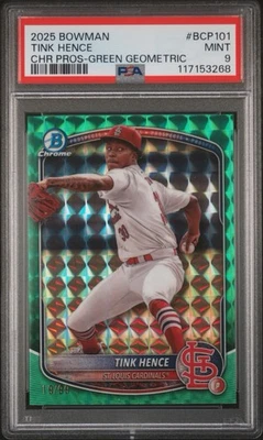TINK HENCE 2025 BOWMAN CHROME GREEN GEOMETRIC REFRACTOR SP /99 (PSA 9) CARDINALS - Image 1 of 2