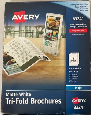High Quality Ink Jet Tri-Fold Brochure Paper Avery 8324 Matte White 8.5 x 11” - Image 1 of 3