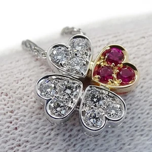 Picchiotti Necklace Clover Heart Diamond Ruby White Gold Woman Jewelry - Picture 1 of 10