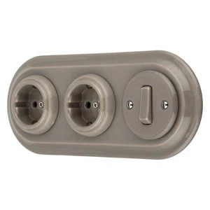 Enchufe vintage de porcelana empotrado, interruptor marco de 3 compartimentos serie I SET PR1 - Imagen 1 de 9