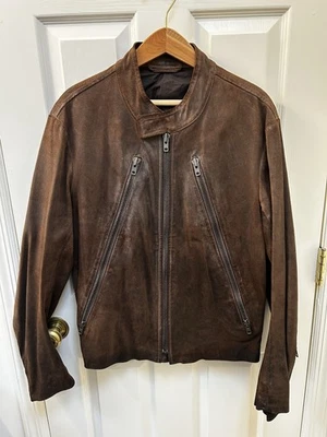 Jaqueta de Moto Maison Margiela Cera Camurça 5 Zíper Couro Tamanho 52 Marrom 5 Zíperes - Imagem 1 de 4