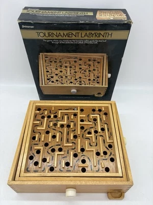 Vintage Pressman Wood TOURNAMENT LABYRINTH Game w/1 Steel Ball & Orig Box #8000 - Image 1 of 4